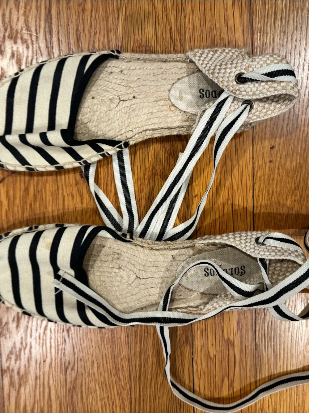 Soludos Black and White Striped Lace-Up Espadrilles